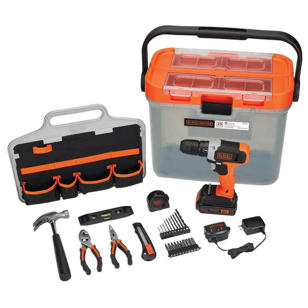 BLACK+DECKER 20V MAX Lithium-Ion Cordless Drill Kit with 1.5Ah Battery, Charger, 28 Piece Home Project Kit, and Translucent Tool Box