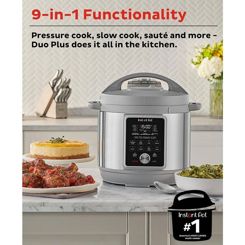 Instant Pot Silver 8 qt. Stainless Steel Duo Plus Multi-Use Electric Pressure Cooker with Whisper-Quiet Steam Release, V4