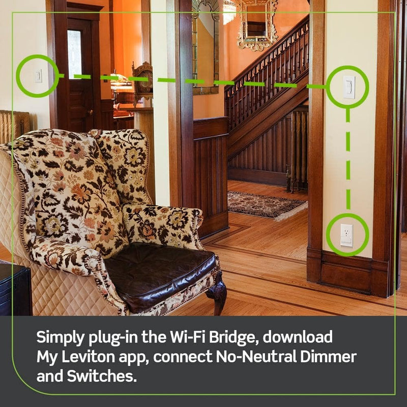 Leviton Decora Smart No-Neutral Dimmer & Wi-Fi Bridge Kit for Older Homes Without a Neutral Wire
