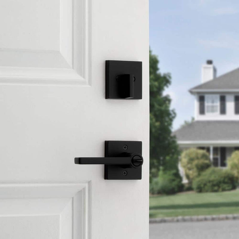 Kwikset Halifax Matte Black Entry Door Lever with Single Cylinder Deadbolt Combo Pack featuring SmartKey Security