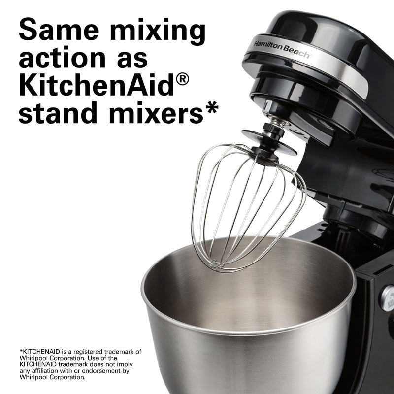 Hamilton Beach 4 qt. 7-speed Black Stand Mixer with Dough Hook, Whisk and Flat Beater Attachments