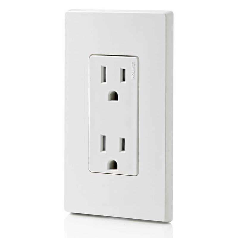 Leviton Decora 15 Amp Residential Grade Grounding Duplex Outlet, White (10-Pack)