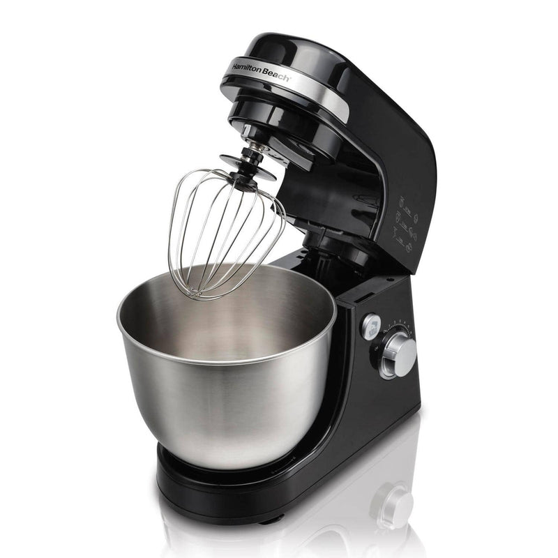 Hamilton Beach 4 qt. 7-speed Black Stand Mixer with Dough Hook, Whisk and Flat Beater Attachments