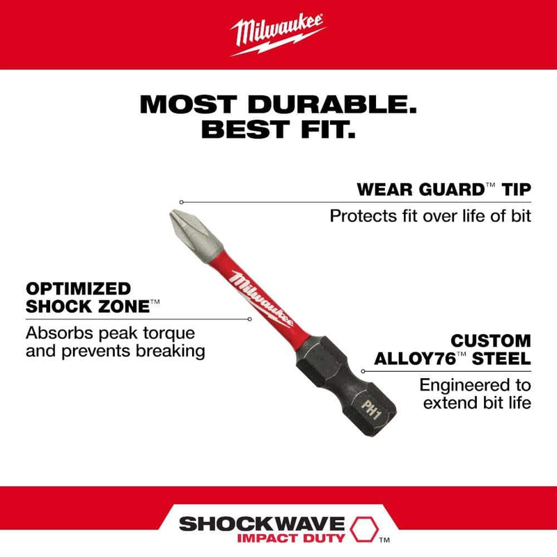 Milwaukee M12 12V Lithium-Ion Cordless 1/4 in. Hex Screwdriver Kit w/ SHOCKWAVEImpact Duty Driver Alloy Steel Bit Set (50-Pc)