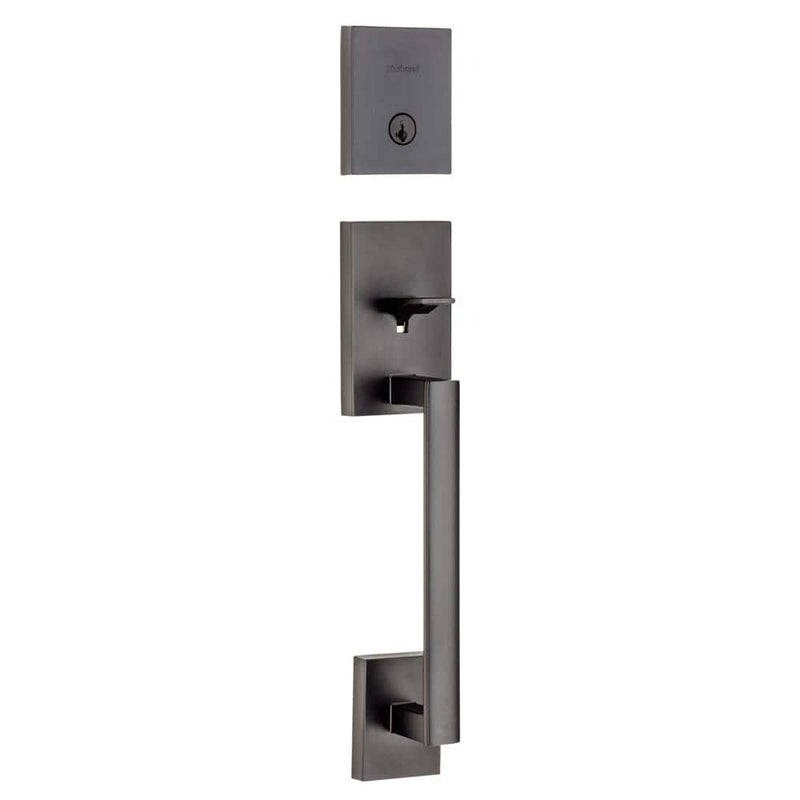 Kwikset San Clemente Matte Black Single Cylinder Low Profile Door Handleset with Halifax Handle Featuring SmartKey Security
