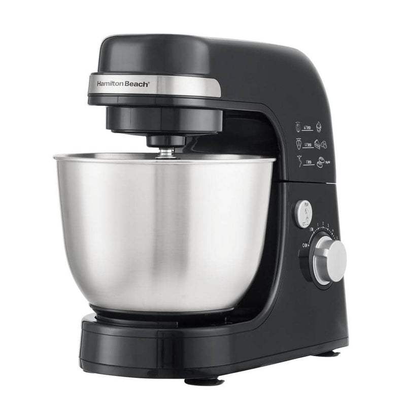 Hamilton Beach 4 qt. 7-speed Black Stand Mixer with Dough Hook, Whisk and Flat Beater Attachments