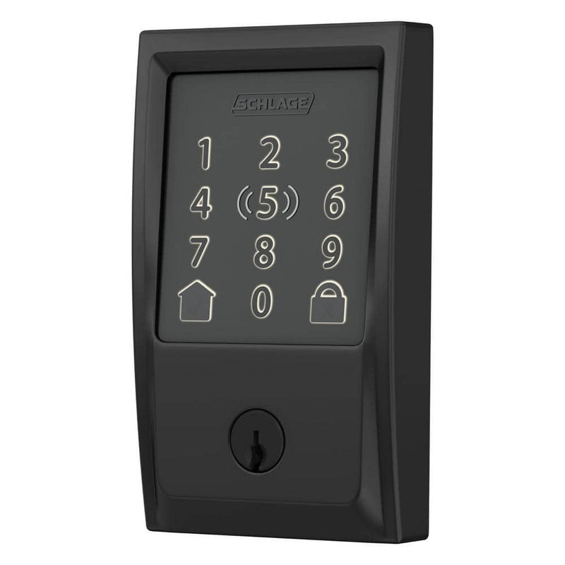 Schlage Century Matte Black Electronic Encode Plus Smart WiFi Deadbolt with Alarm