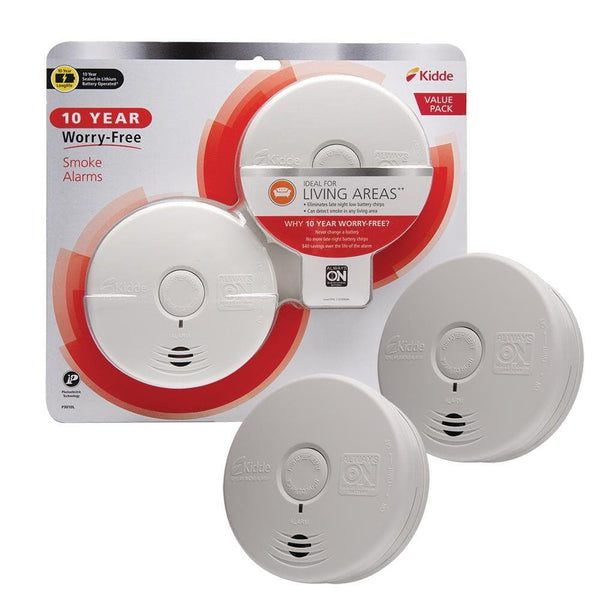 Kidde 10 Year Worry-Free Smoke Detector, Lithium Battery Powered with Photoelectric Sensor, Smoke Alarm, 2-Pack