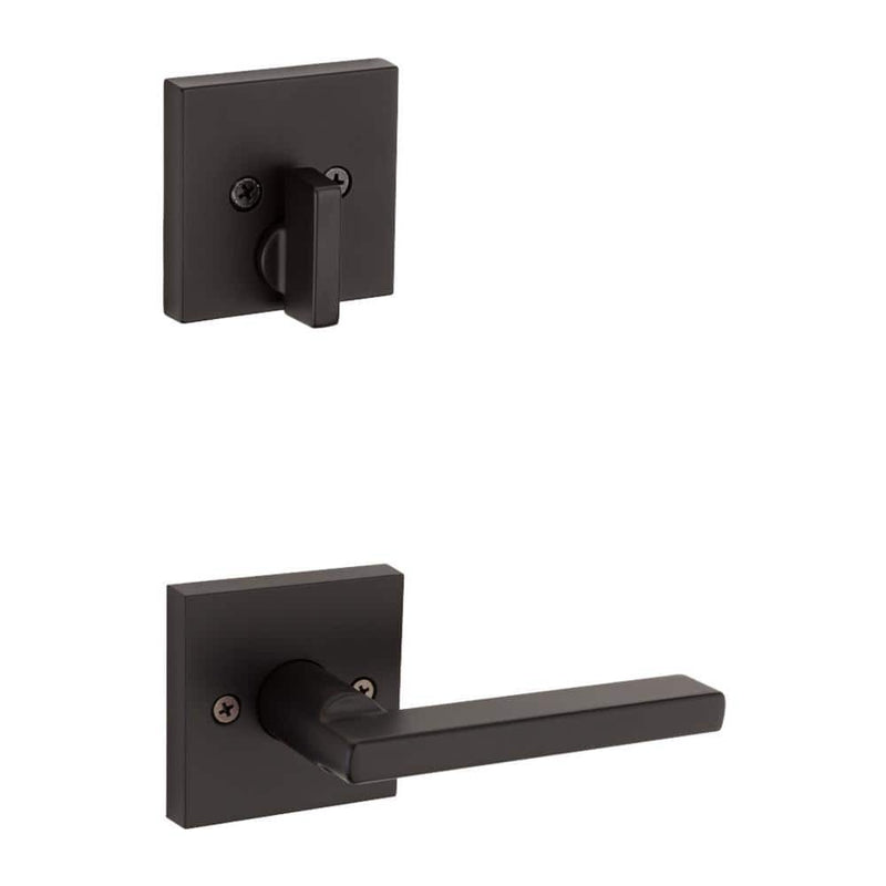 Kwikset San Clemente Matte Black Single Cylinder Low Profile Door Handleset with Halifax Handle Featuring SmartKey Security