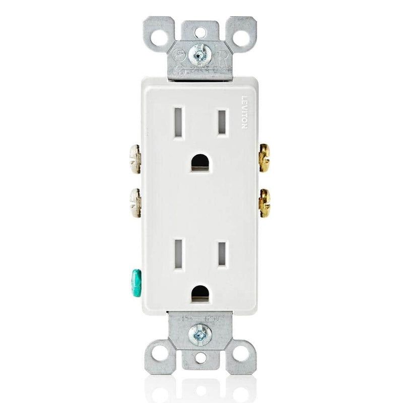 Leviton Decora 15 Amp Residential Grade Grounding Duplex Outlet, White (10-Pack)